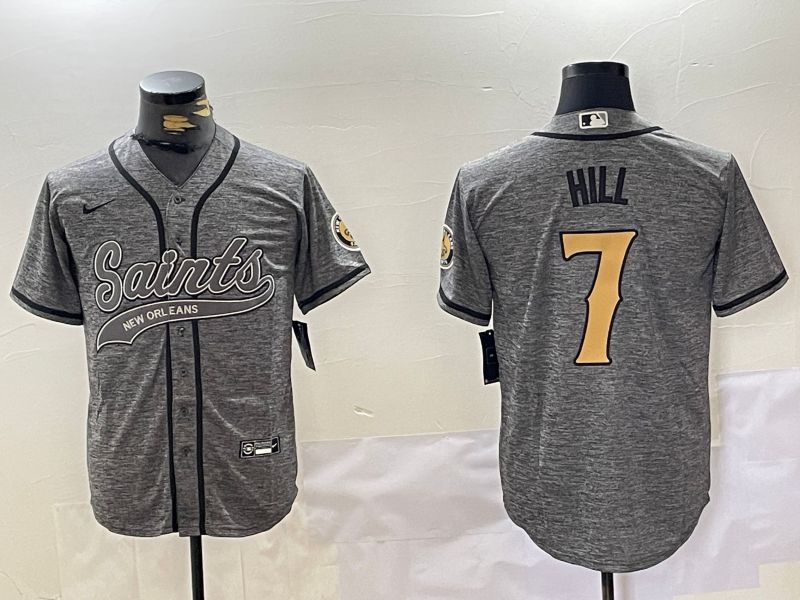 Men New Orleans Saints 7 Hill Grey Joint Name 2024 Nike Limited NFL Jersey style 1